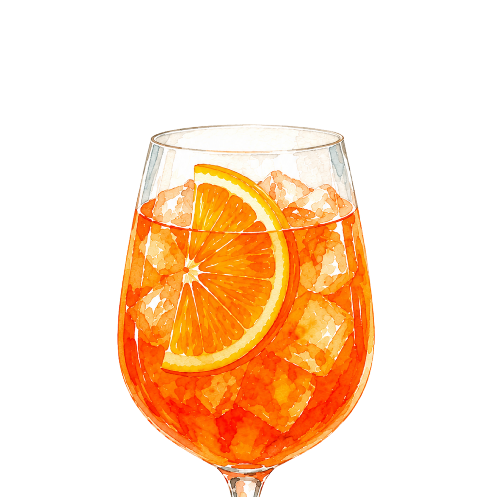 Orange spritz cocktail with an orange slice.
