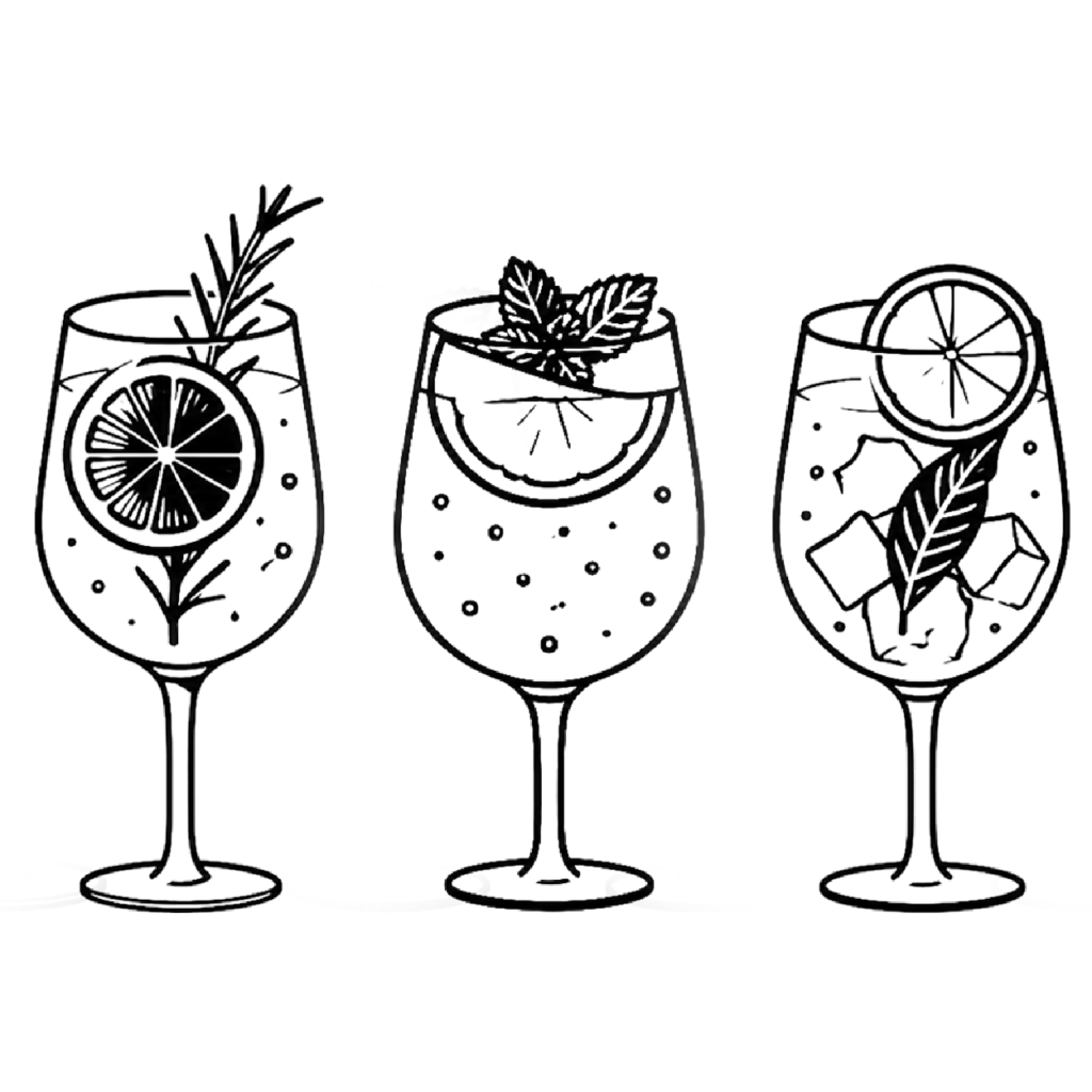 Illustration of three spritz cocktails.