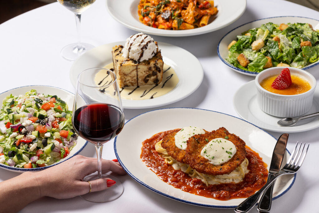 Wine, Chicken Milanese with Salad & Crème Brûlée