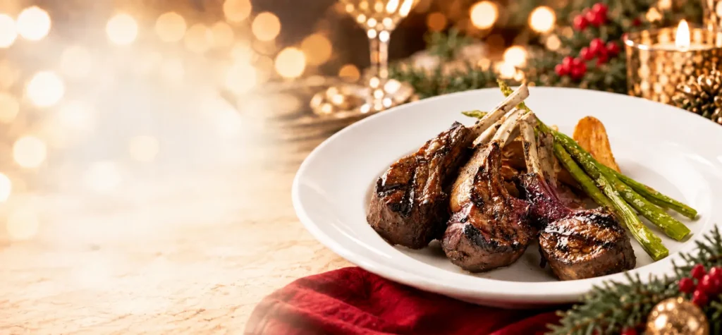 Lamp chops on a plate with asparagus